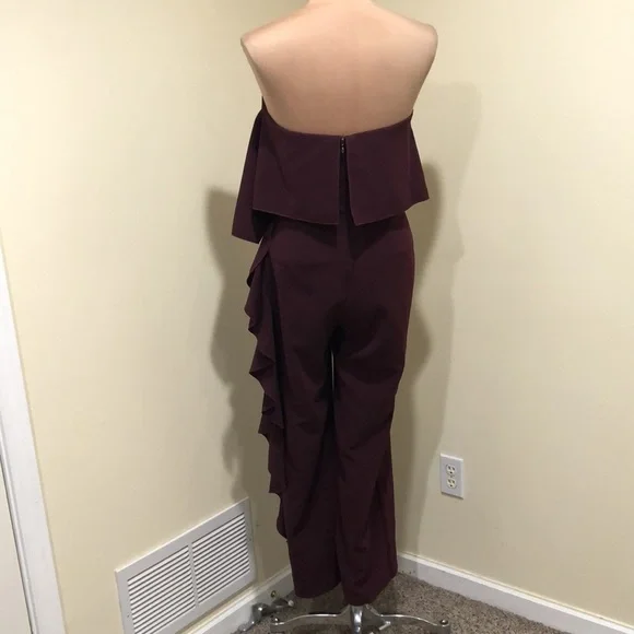 Alexis Kendall Wide Leg Jumpsuit Size Medium Maroon Red Ruffle Strapless